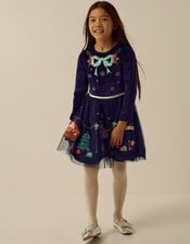 Christmas Market Scene Velvet Disco Dress, Blue (NAVY), large