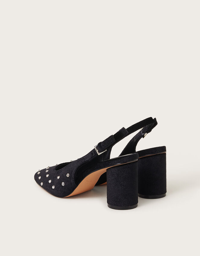 Delilah Stud Velvet Slingback Heels, Black (BLACK), large