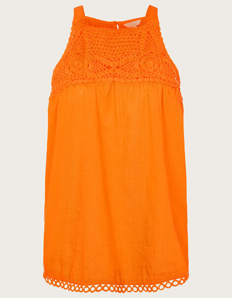 Crochet Neckline Halter Top, Orange (ORANGE), large