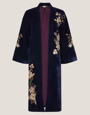 Fallon Embroidered Velvet Kimono , Blue (NAVY), large