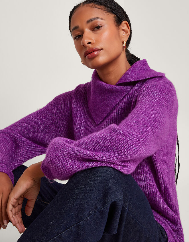 Super-Soft Rib Splice Neck Jumper with Recycled Polyester, Purple (PURPLE), large