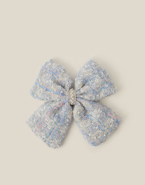 Tweed Bow Hair Clip, , large