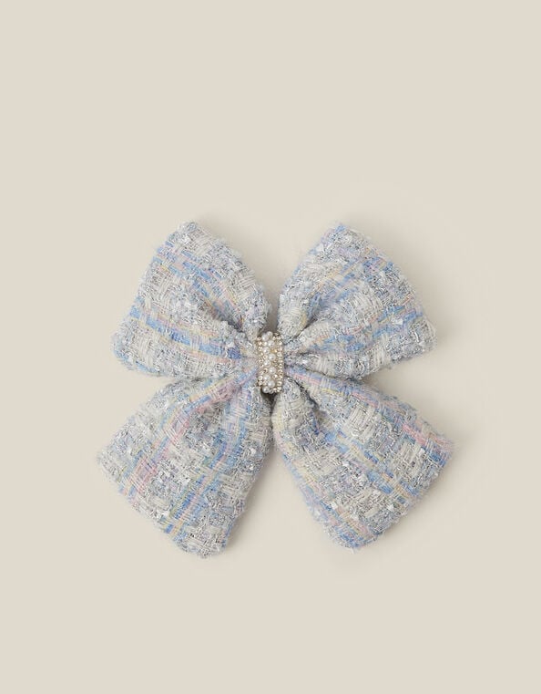 Tweed Bow Hair Clip, , large