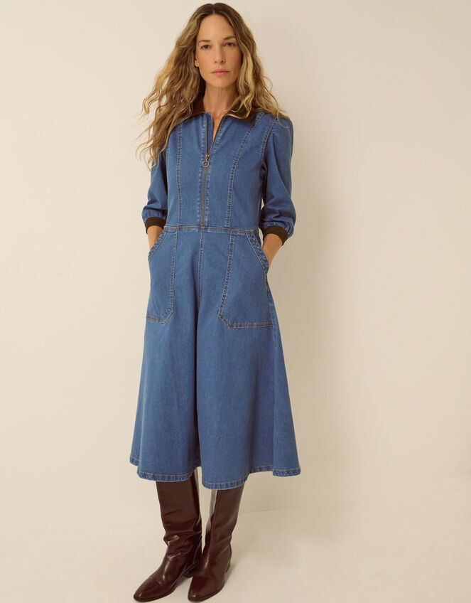 Poppy Denim Midi Dress, Blue (MID AUTHENTIC BLUE), large