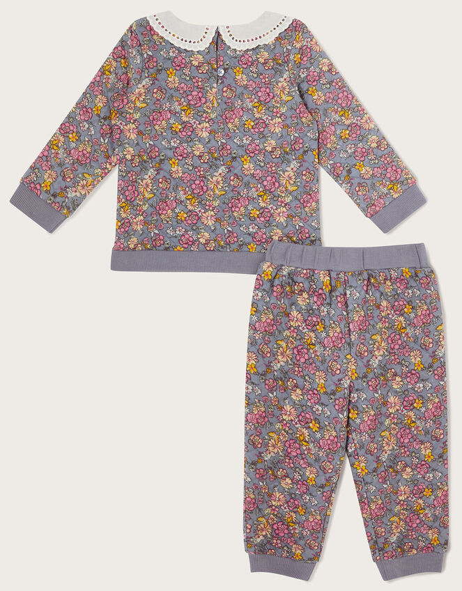Baby Floral Quilt Collar Sweat Top and Trousers Set, Grey (GREY), large