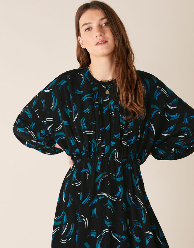 Abstract Print Dress in Sustainable Viscose, Black (BLACK), large