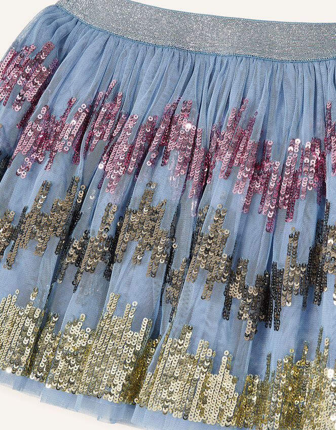 Sequin Zig-Zag Skirt, Blue (BLUE), large