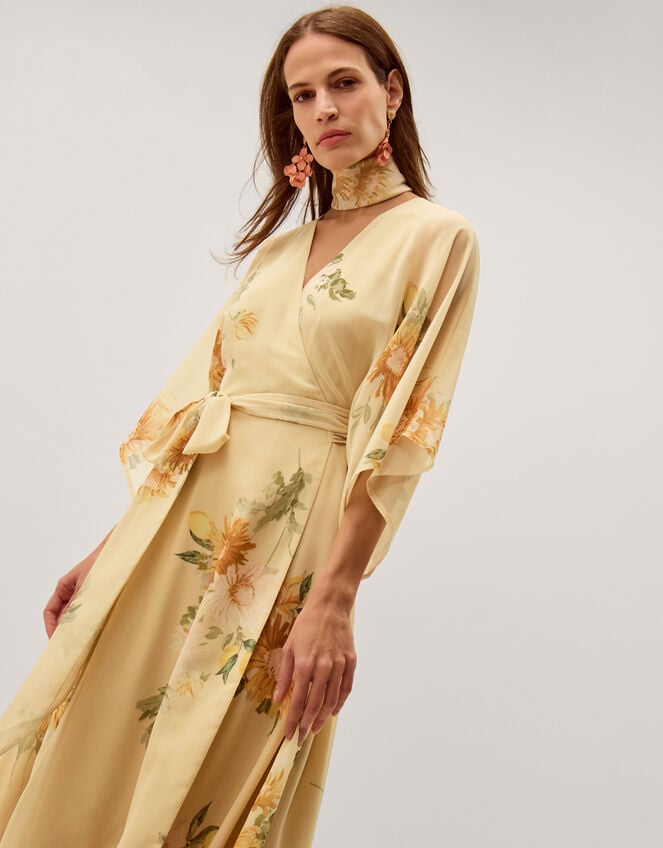 Sukhi Sunflower Midi Wrap Dress, Yellow (YELLOW), large