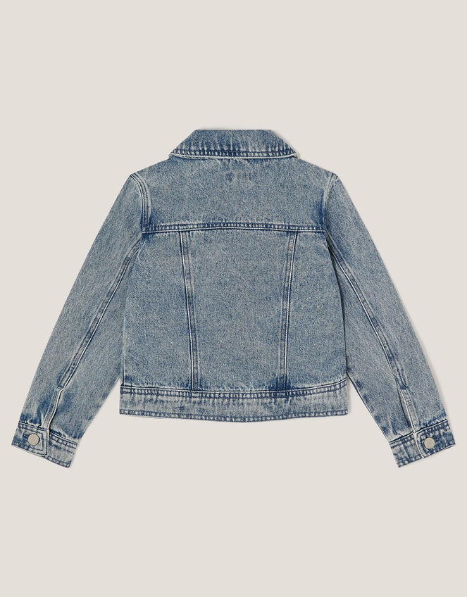 Sequin Floral Embroidered Denim Jacket, Blue (BLUE), large