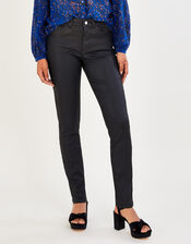 Coated Denim Skinny Jeans, Black (BLACK), large