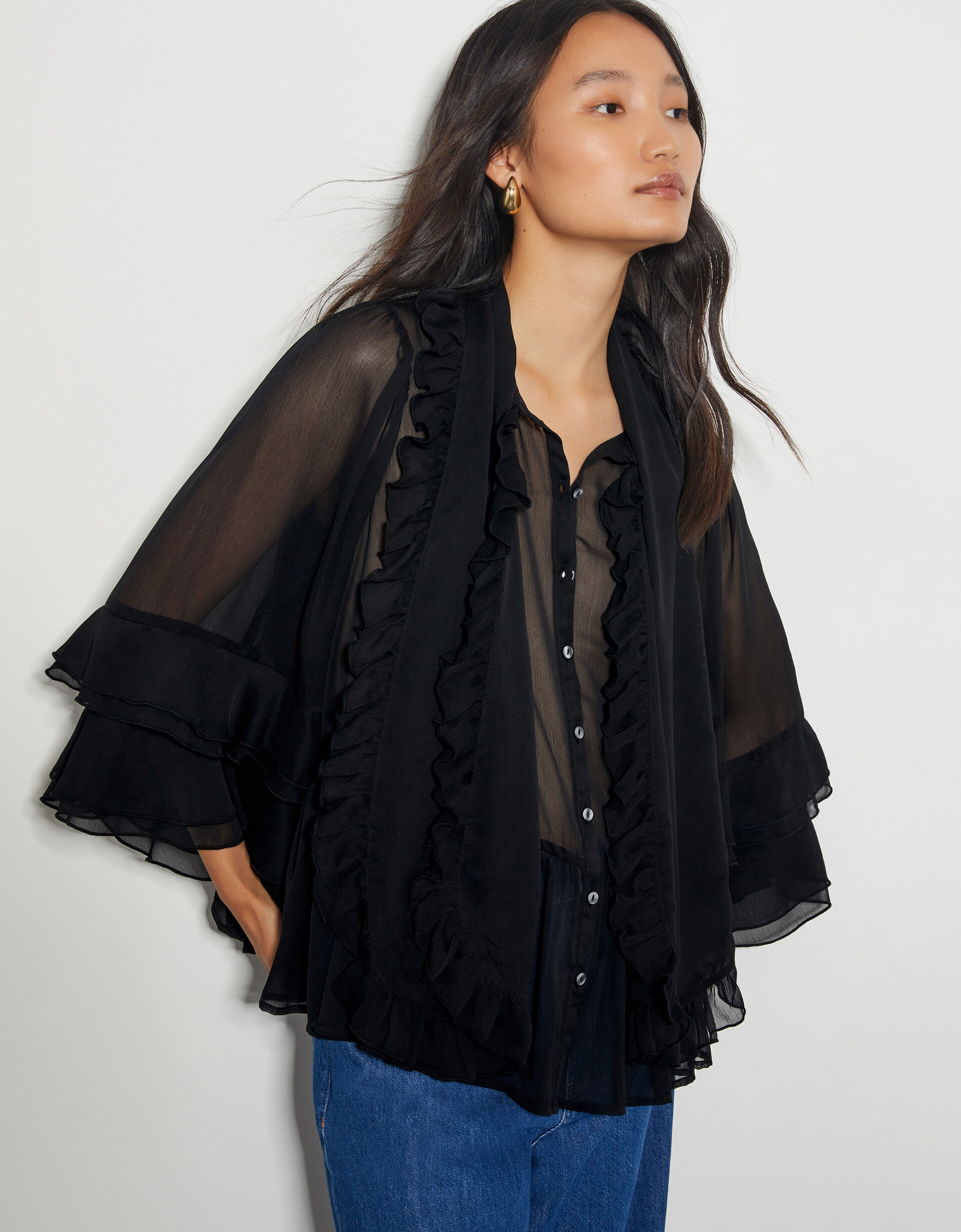 Anais Ruffle Blouse Black