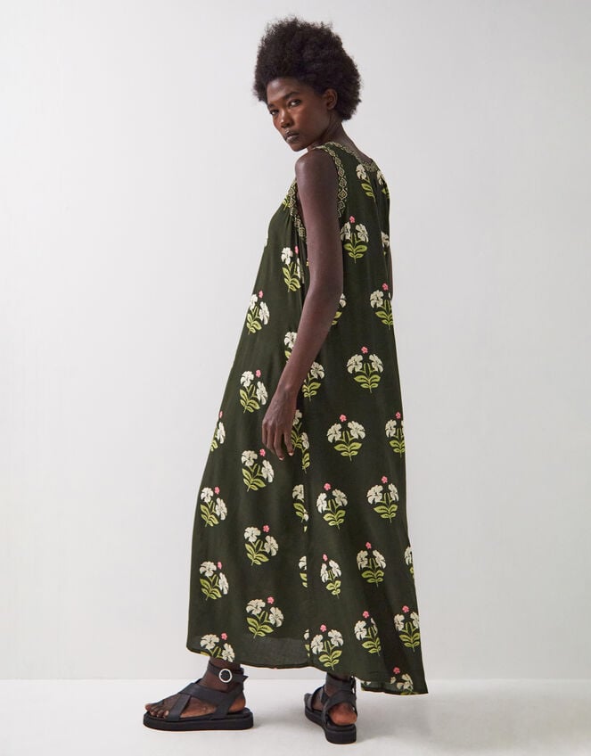 East Flossie Sleeveless Floral Maxi Dress, Green (KHAKI), large