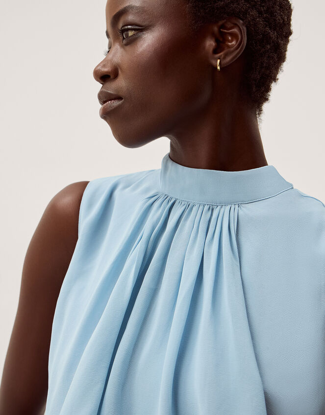 Elle Sleeveless Ruffle Tier Mini Dress, Blue (PALE BLUE), large