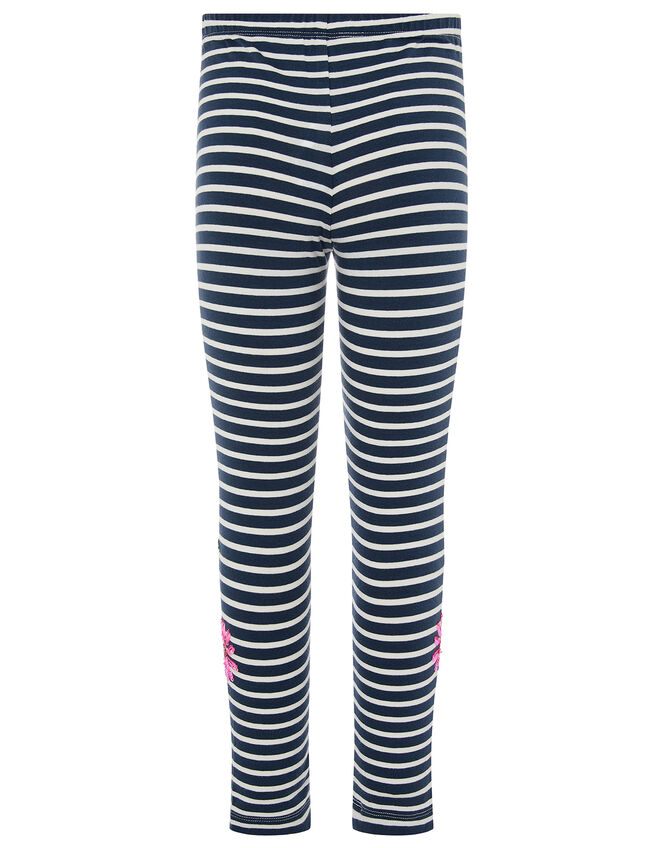 Sequin Stripe Flower Leggings, Blue (NAVY), large