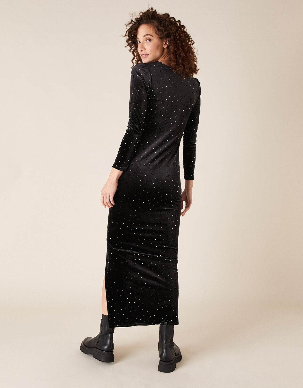 Hattie Heat Seal Gem Velvet Maxi Dress Black Day Dresses Monsoon Global