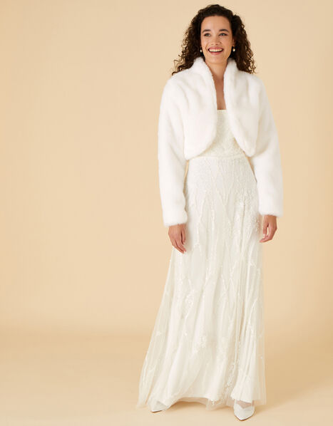 Faux Fur Bridal Jacket Ivory, Ivory (IVORY), large
