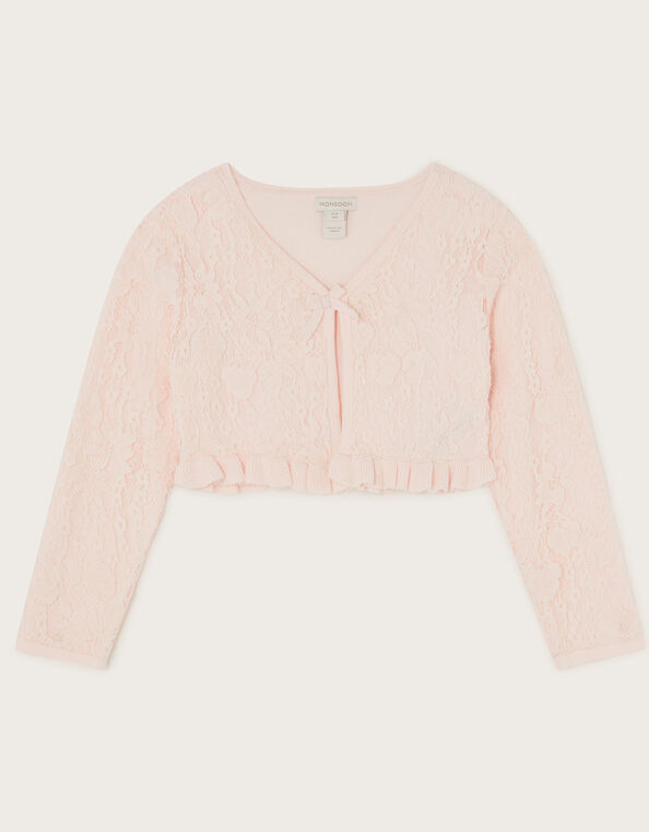 Lace Frill Bow Cardigan, Pink (PINK), large