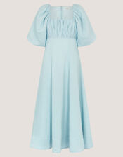 Payton Puff Sleeve Midi Dress, Blue (TURQUOISE), large