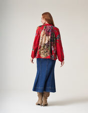 One Hundred Stars Primula Pussybow Blouse, Red (BERRY), large