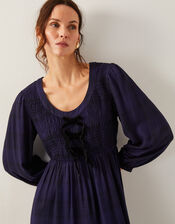 Cassie Check Long-Sleeve Midi Dress, Blue (NAVY), large