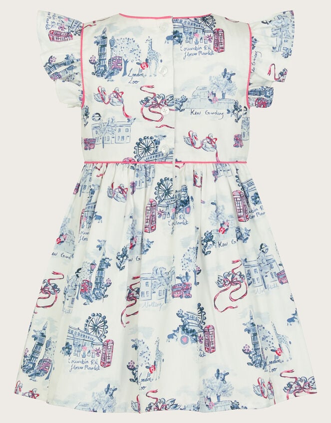 Baby London Print Frilly Cotton Dress, Ivory (IVORY), large