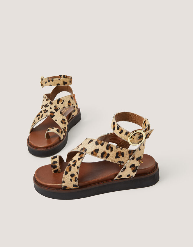 Ivy Leopard Print Crossover Leather Sandals, Multi (MULTI), large