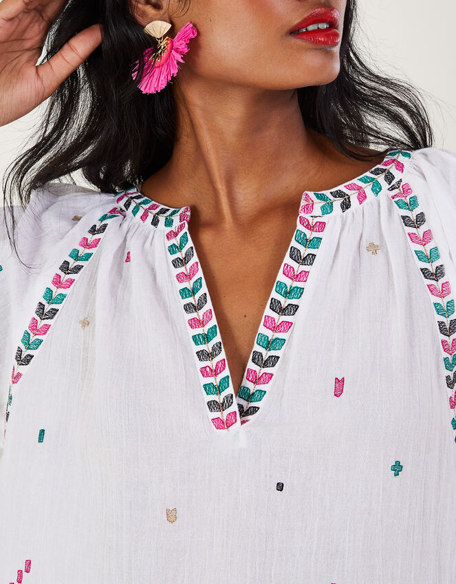 Embroidered Motif Tunic Top, Ivory (IVORY), large