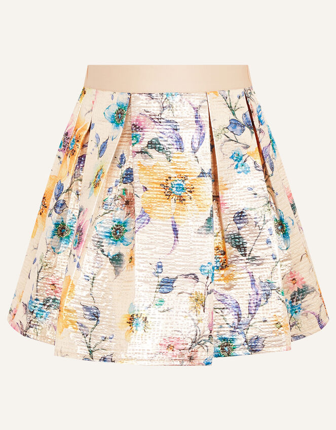 Floral Print Jacquard Skirt, Gold (GOLD), large