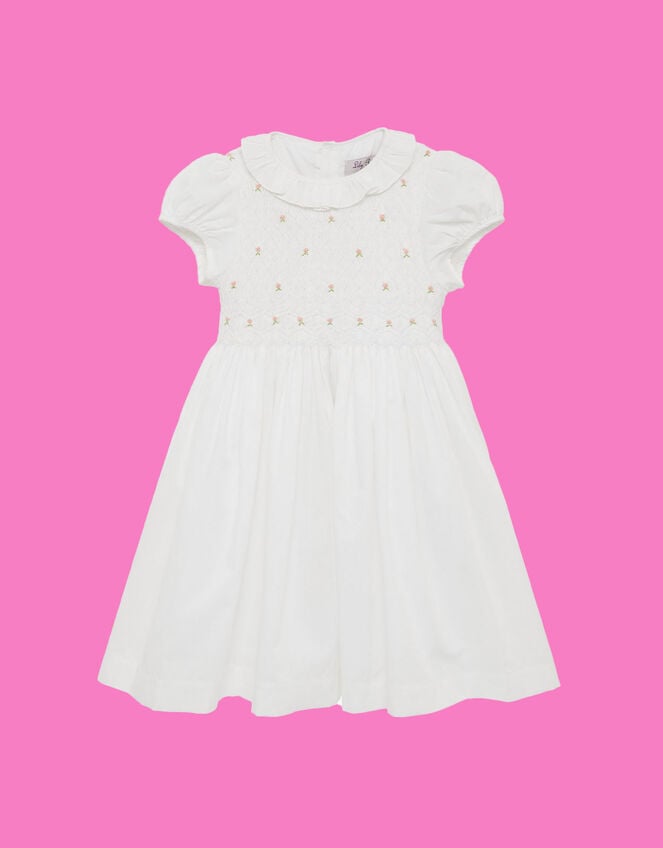 Trotters Willow Rose Hand Smocked Dress, White (WHITE), large