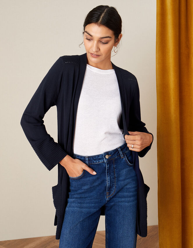 Olips Ottoman Stitch Cardigan, Blue (NAVY), large