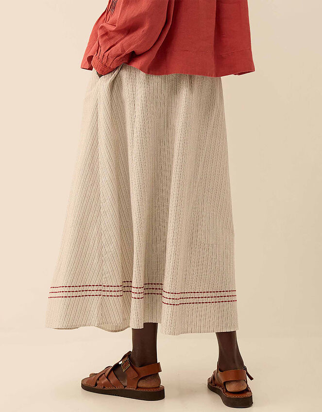 East Zoe Yarn-dyed Textured Cotton Pinstripe Skirt , Ivory (IVORY), large