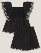 Embroidered Top & Shorts Set, Black (BLACK), large
