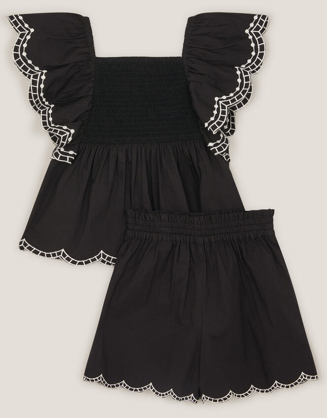 Embroidered Top & Shorts Set, Black (BLACK), large