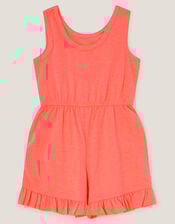 Sea Life Embroidered Jersey Playsuit, Orange (ORANGE), large