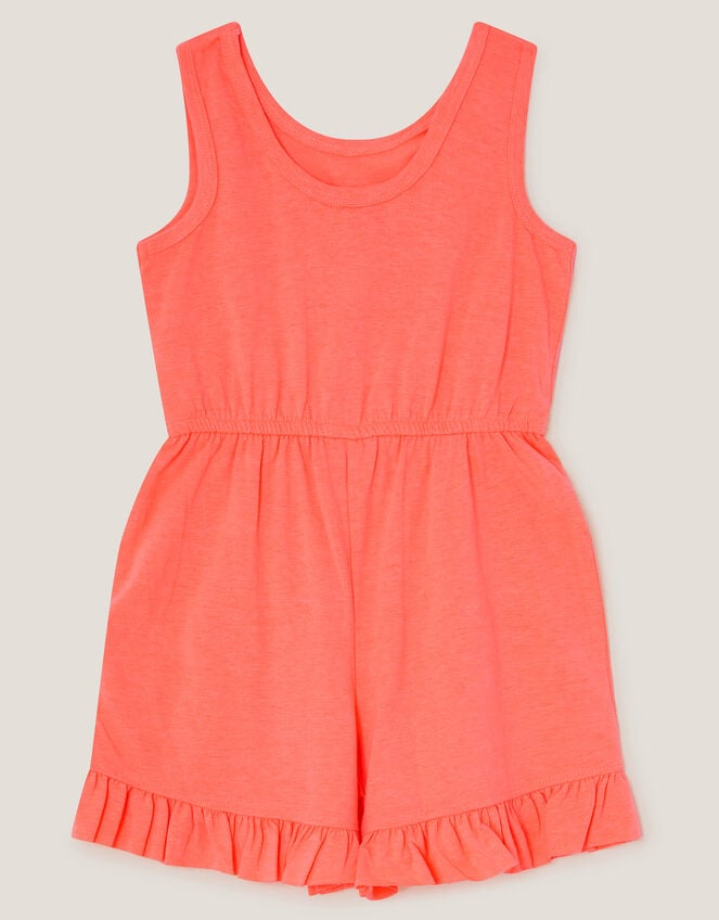 Sea Life Embroidered Jersey Playsuit, Orange (ORANGE), large