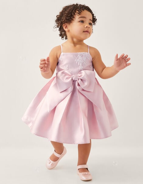 Baby Juniper Satin Lace Bow Bridesmaid Dress, Pink (PINK), large