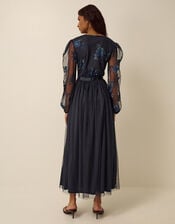 Charlotte Floral Embroidered Mesh Midi Dress, Blue (NAVY), large