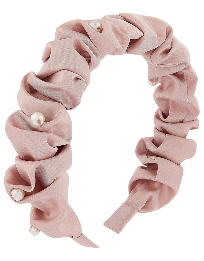 Pearly Ruched Satin Headband, , large