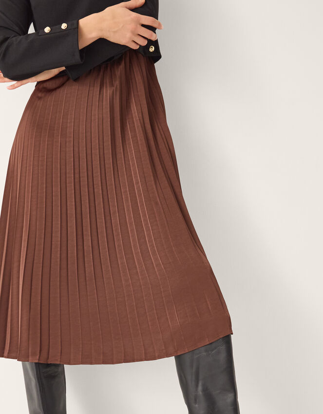 Flora Jersey Pleated Midi Dress, Brown (CHOCOLATE), large