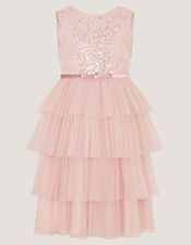 Elodie Sequin Tiered Party Dress, Pink (PALE PINK), large