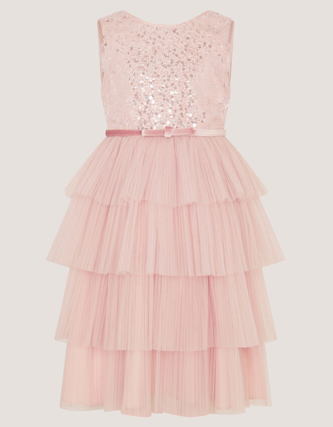 Elodie Sequin Tiered Party Dress, Pink (PALE PINK), large