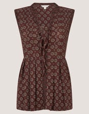 Magdalena Geometric Jersey Top, Brown (CHOCOLATE), large