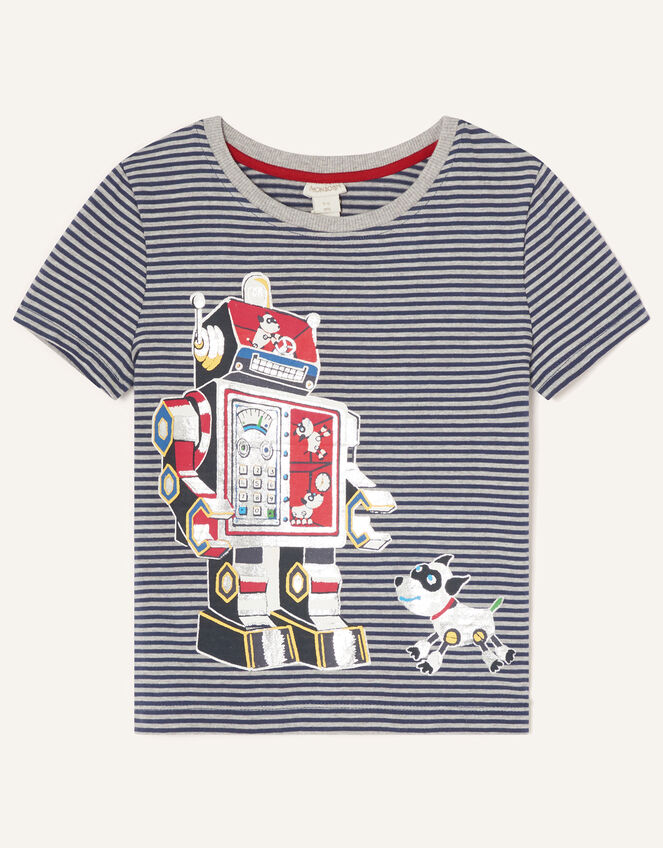 Ronnie Robot Stripe T-Shirt, Blue (BLUE), large