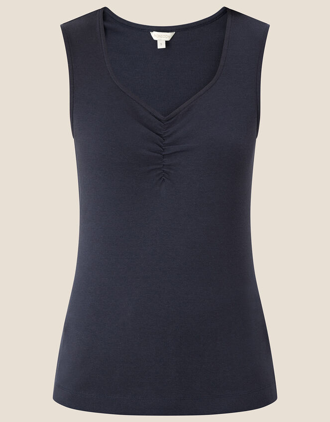 Cap Sleeve Ruched Jersey Top, Blue (NAVY), large