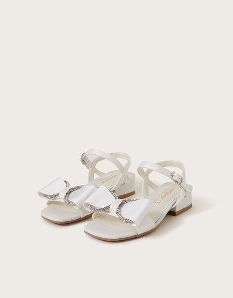 Diamante Bow Satin Heels, Ivory (IVORY), large