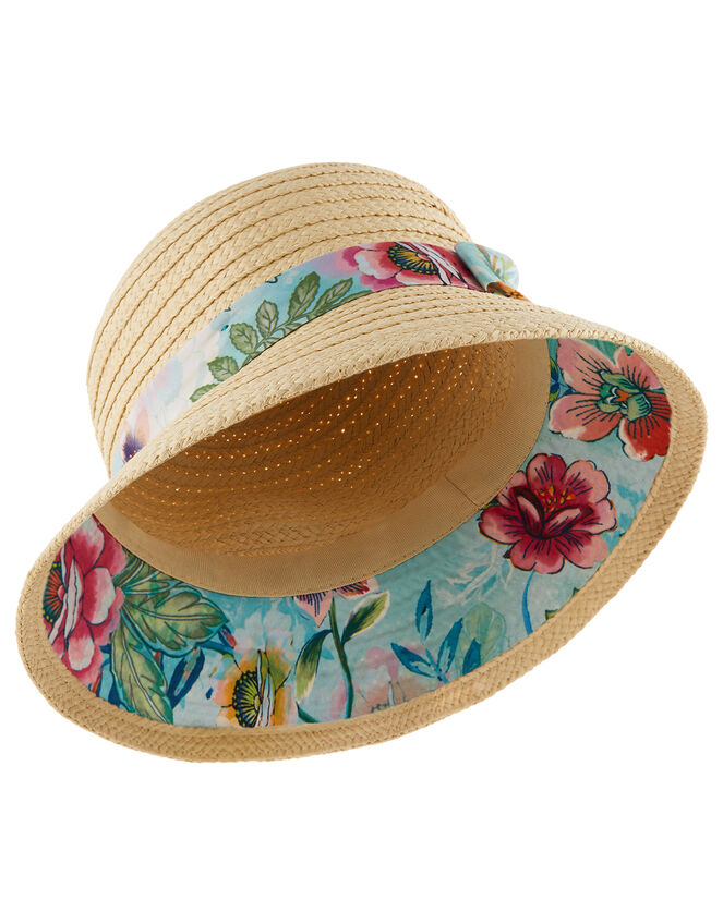 Bessie Printed Bucket Straw Hat , Natural (NATURAL), large