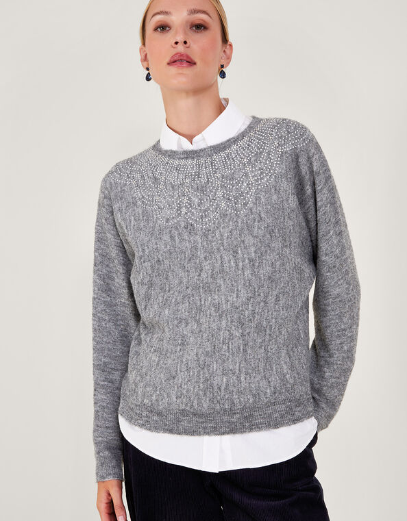 Evie Embellished Sweater, Gray (CHARCOAL), large