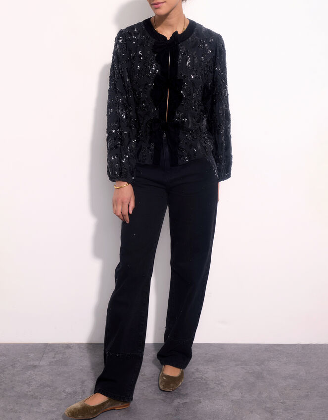 East Bow Embellished Jacket , Black (BLACK), large