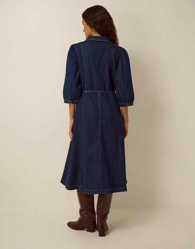 Erin Zip Denim Midi Dress, Blue (INDIGO), large