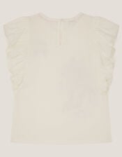 Embroidered Unicorn Ruffle T-Shirt, Ivory (IVORY), large